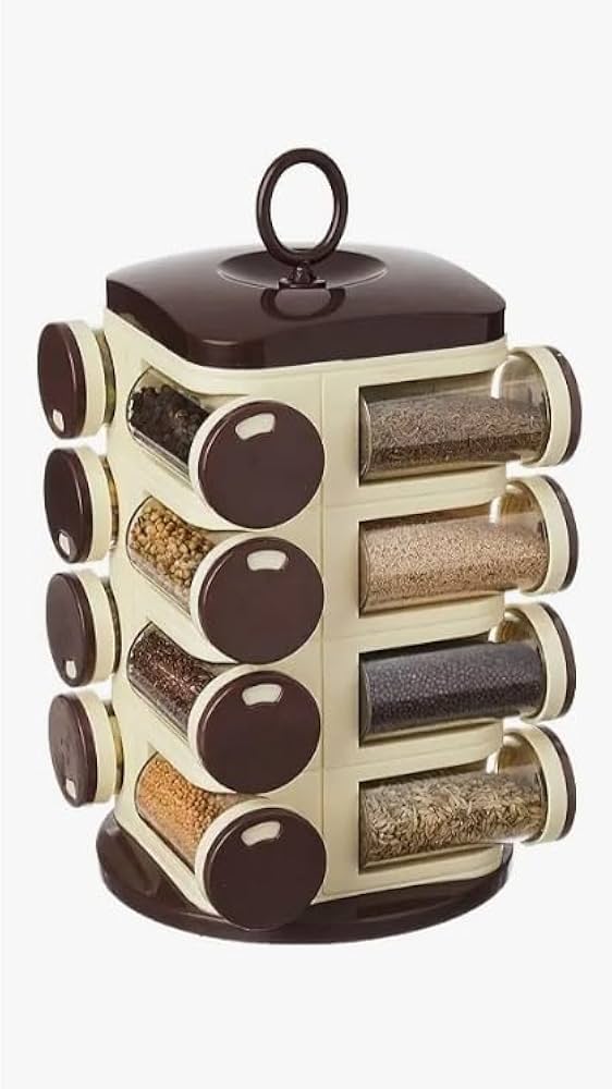 Revolving Spice Rack Organizer with 16 Glass Jars