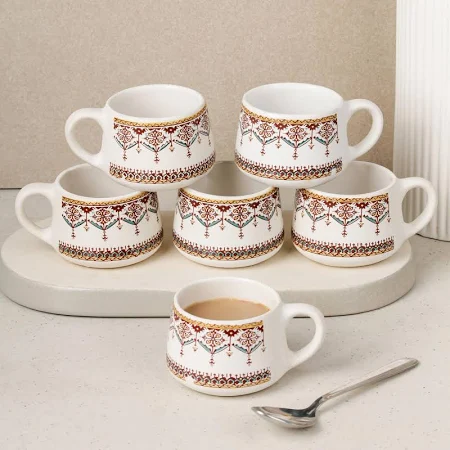The Earth Store Turkish Ceramic Tea Cup Set of 6, 150 ML